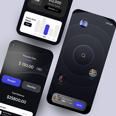 Finance Management Mobile App android app design app design inspiration banking app banking application banking ui black theme app dark theme app finance application finance management mobile app fintech app ios ui app minimalistic app design minimalistic design money application payment app payment application trending app design ui design ui inspiration user interface inspiration