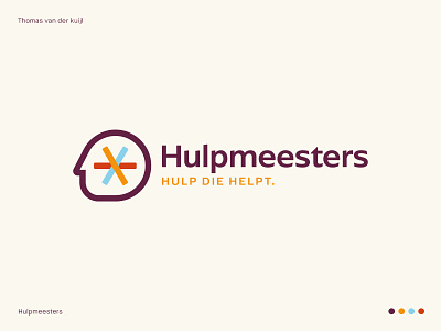 Unraveling Chaos: Hulpmeesters Logo - helping, care, caring assistance blue branding chaos colorful concept contemporary creativity graphic design head identity logo design mental health modern orange purple red support tangle unraveling
