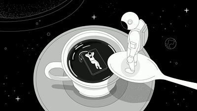 Mission Sleep Fitness Series black and white branding coffee cup design earth eight sleep floating galatic galaxy illustration mattress pod sleep space spoon star