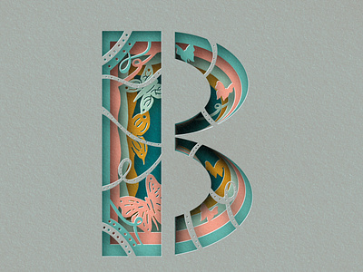 Letter B butterfly design hand lettering illustration letter b papercut pastel procreate relief typography