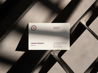 Hulpmeesters business card - helping, care, therapy branding business card clean contact corporate identity creative design eye catching design graphic design logo design minimalistic design modern design orange and blue print design professional simple and elegant simplicity subtle typography white