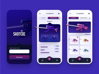 Shotfire Game App 3d 3dmodeling app interface app ui design game app games gun mobile game interface ui ux weapons
