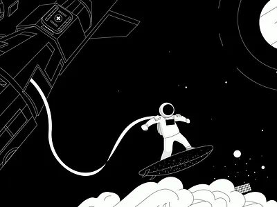 Mission Sleep Fitness - Hawaii astronaut black and white board building c4d galaxy hawaii hot illustration moon ocean planet sea space splash star surf surfing waves
