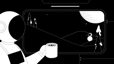 Mission Sleep Fitness - Maine astronaut coffee comet cup design galaxy hill illustration marshmallow moon motion graphics smoke snow snow covered snowman space space station star stars tree