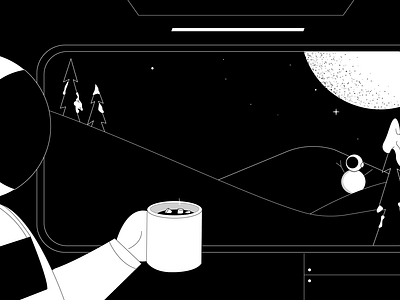 Mission Sleep Fitness - Maine astronaut coffee comet cup design galaxy hill illustration marshmallow moon motion graphics smoke snow snow covered snowman space space station star stars tree