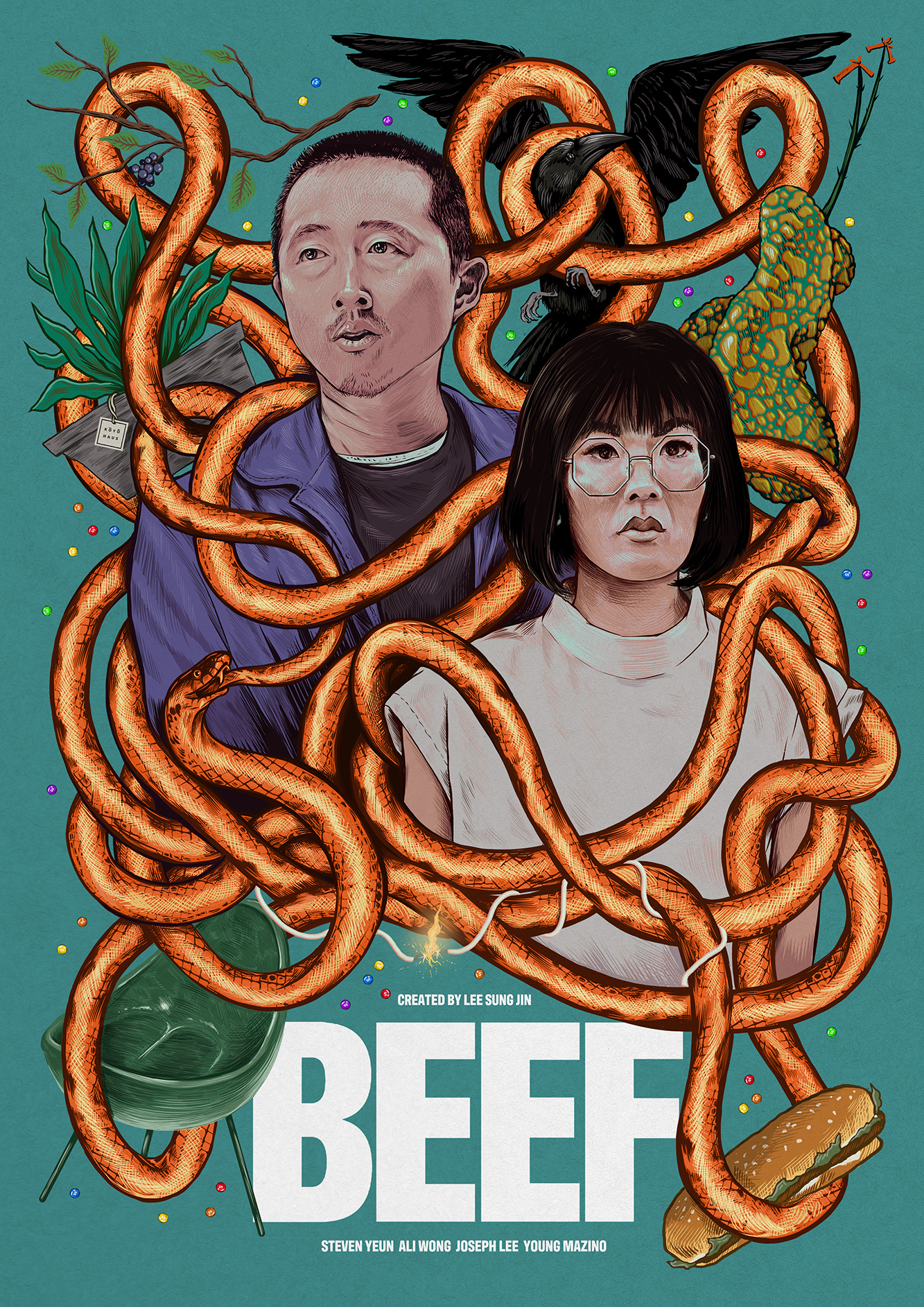 BEEF alternative movie posters beef digital illustration drawing fan art fan poster illustration movie poster netflix pop culture art portrait poster art