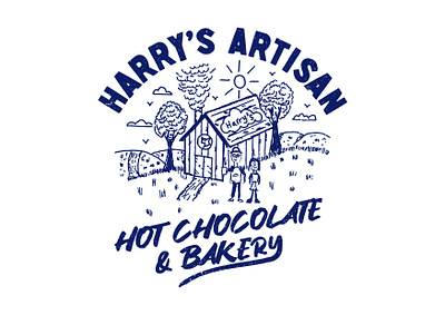 Harrys Artisan Hot Chocolate & Bakery artisan badge barn business craft creative design diy farm graphic graphics hand drawn hot chocolate independent independent business local sun t shirt graphics typography