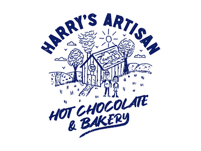 Harrys Artisan Hot Chocolate & Bakery artisan badge barn business craft creative design diy farm graphic graphics hand drawn hot chocolate independent independent business local sun t shirt graphics typography