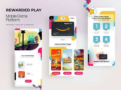 Rewarded Play - mobile gaming app bold colorful design game gaming mobile rewards