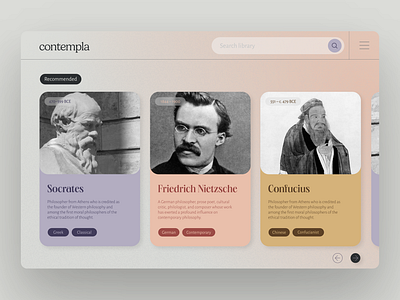 Contempla Browse page aesthetic cards components design gradien gradient graphic design membership philosophy subscription ui ui ux vector web design