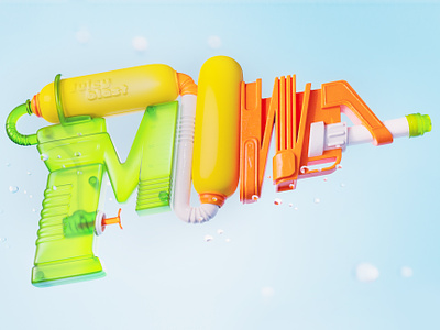 Juicy Blast 3d animation blender creative design graphic design gun illustration kid motion graphics plastic render toy typography water watergun