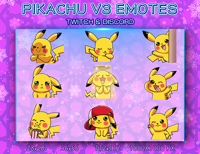 PIKACHU V3 EMOTES design discord emotes graphic design illustration logo pikachu pokemon twitch