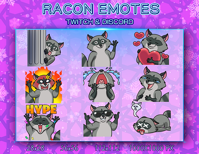 RACON EMOTES animal chibi design discord emotes graphic design illustration logo racon twitch