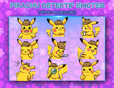 DETECTIF PIKACHU EMOTES chibi chibi emotes design detectif discord emotes emotes chibi graphic design illustration logo pikachu detectif twitch