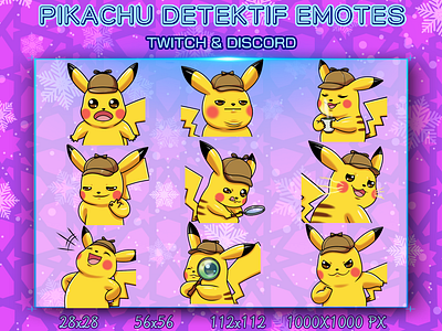 DETECTIF PIKACHU EMOTES chibi chibi emotes design detectif discord emotes emotes chibi graphic design illustration logo pikachu detectif twitch