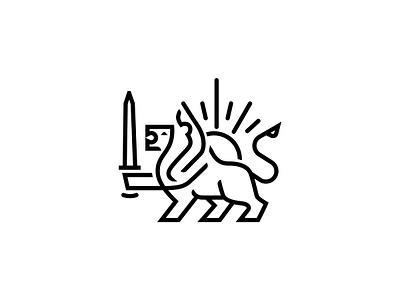 Lion and Sun ancient branding crest emblem insigna line art lion logo minimal persian regal royal sun swod vector