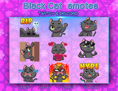 BLACK CAT EMOTES black cat chibi blaxk cat cat cat chibi chibi design discord emotes emotes chibi graphic design illustration logo twitch