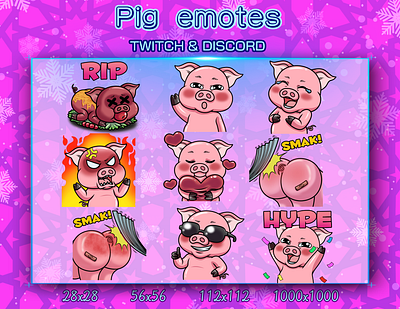 PIG EMOTES animal animal chibi animal cute chibi cute design discord emotes emotes chibi graphic design illustration logo pig pig chibi pig cute twitch