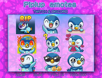 PIPLUP EMOTES cute design discord emotes graphic design illustration logo piplup cute pokemon pokemon chibi pokemon cute pokemon piplup twitch