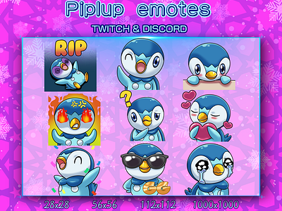 PIPLUP EMOTES cute design discord emotes graphic design illustration logo piplup cute pokemon pokemon chibi pokemon cute pokemon piplup twitch