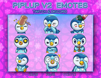 PIPLUP V2 EMOTES chibi cute design discord emotes graphic design illustration logo piplup piplup chibi piplup cute piplup emotes piplup v2 pokemon chibi pokemon cute pokemon piplup twitch