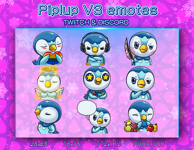 PIPLUP V3 EMOTES chibi cute design discord emotes graphic design illustration logo piplup piplup chibi piplup cute piplup emotes pokemon pokemon chibi pokemon cute pokemon piplup twitch