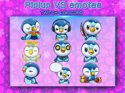 PIPLUP V3 EMOTES chibi cute design discord emotes graphic design illustration logo piplup piplup chibi piplup cute piplup emotes pokemon pokemon chibi pokemon cute pokemon piplup twitch