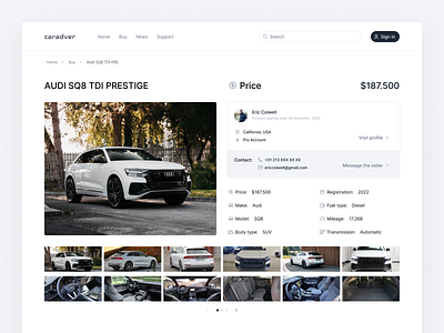 Car Advertisement Detail Page app branding car clean concept design design system flat graphic design minimal product product design site typography ui ux vector web website white