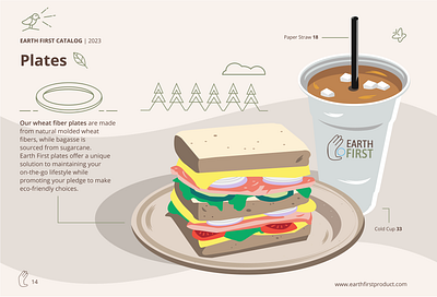 Earth First Catalog Page biodegradable bird catalog cold cup earth eco friendly ice coffee nature plate recycle restaurant restaurant supply sandwhich