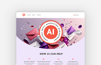 AI powered email marketing landing page ai branding clean design digital design email email marketing graphic design icons landing page minimal purple red typography ui ux website