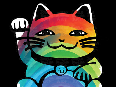 Cat Shirt : Japanese Good Luck Cat Rainbow cute cat rainbow