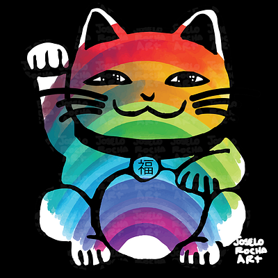 Cat Shirt : Japanese Good Luck Cat Rainbow cute cat rainbow