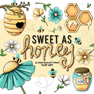 Honey Bee Clipart Set clipart design digital illustration flower clipart flowers graphic design graphic elements honey honeybee illustration spring spring clipart