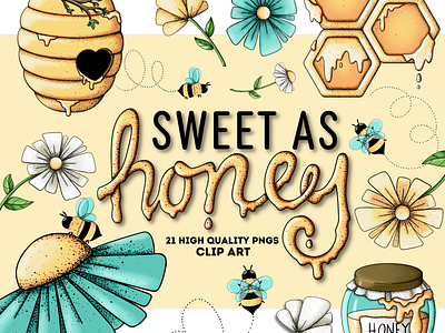 Honey Bee Clipart Set clipart design digital illustration flower clipart flowers graphic design graphic elements honey honeybee illustration spring spring clipart