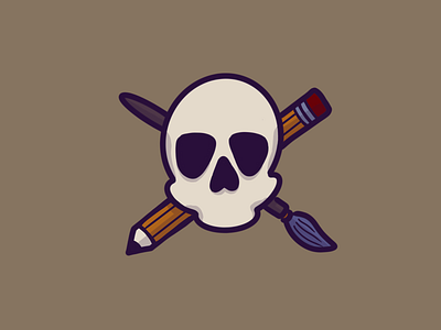 Skull X brush illustration pencil skull skull and crossbones sticker