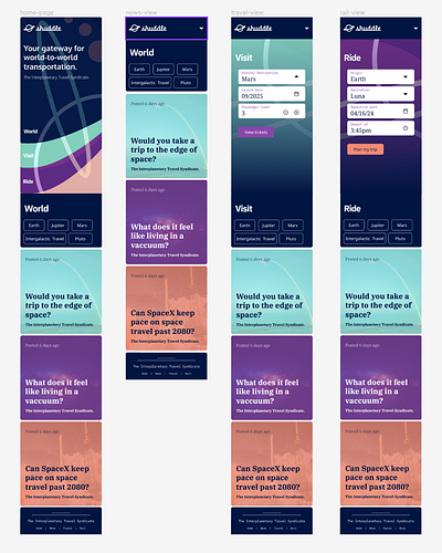 IPTS x Shuddle - Design System for Mobile App components design system figma mobile application reference site space travel ux