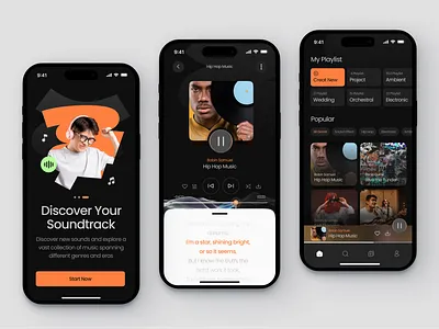 Mooshic - Sound & Music Library (Mobile App) apps clean concept dark figma homepage list music lyric music mobile apps mobile ui music and sound library playback playlist sound ui user interface
