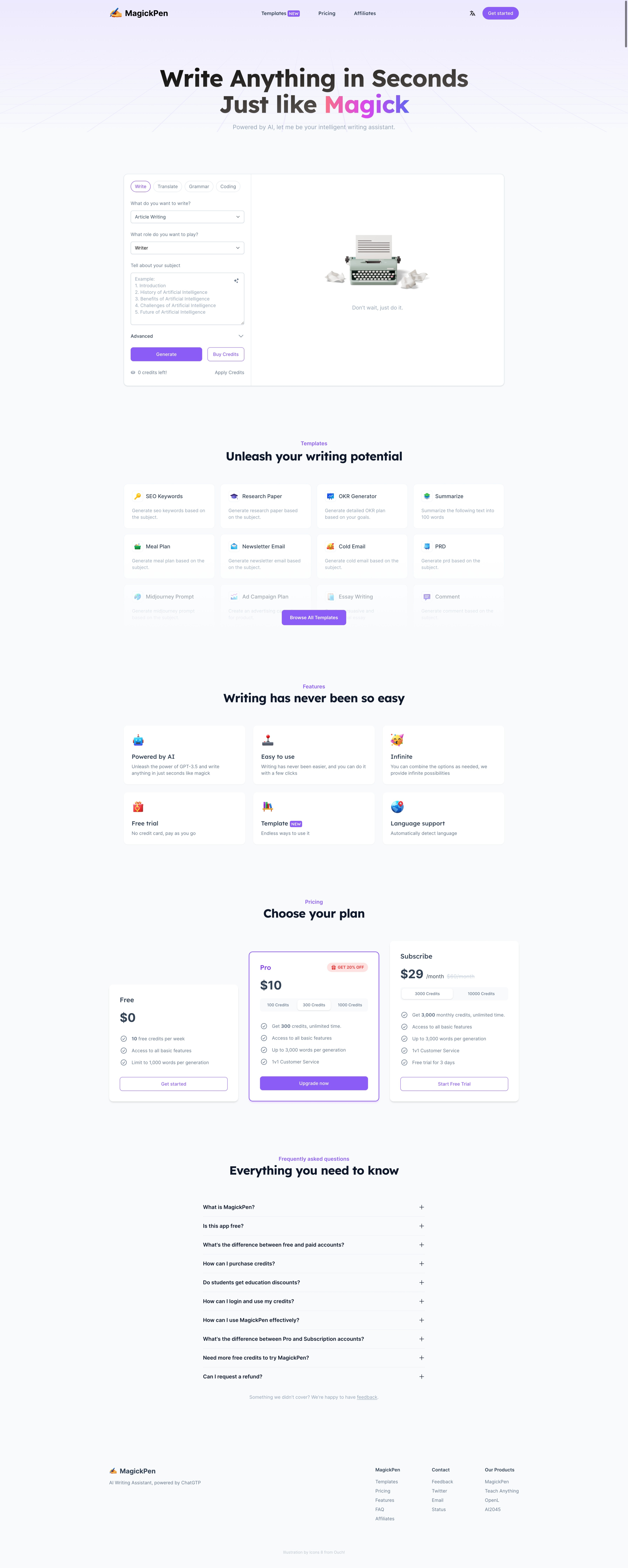 MagickPen - AI Writing Assistant, powered by ChatGTP ai branding chatgpt design loading page ui ux web website