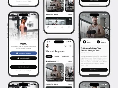 Deefit - Fitness Training App app crossfit exercise fitness fitness app gym gym app health health startup healthcare mobile app mobile fitness app sport app trainer training ui ui design workout workout app yoga