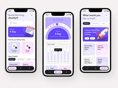 Period Tracker Mobile App calendar cycle design female health homepage landingpage mestruation mobile mobile app period tracker periods tracker ui website website design women