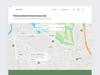 Store Location - Kusa 草 clean design garden graphic design green landing page location maps park plant store ui ux website