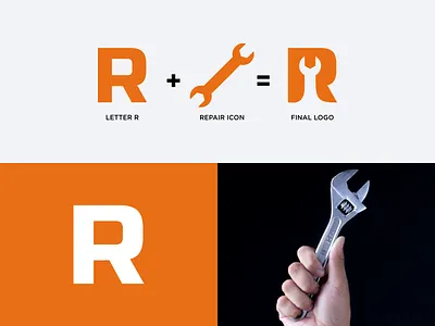 Letter R and Repair Logo Combination brand branding color design illustration letter r logo mechanical logo prio hans r logo repair repair logo service logo setting logo typography ui ux vector