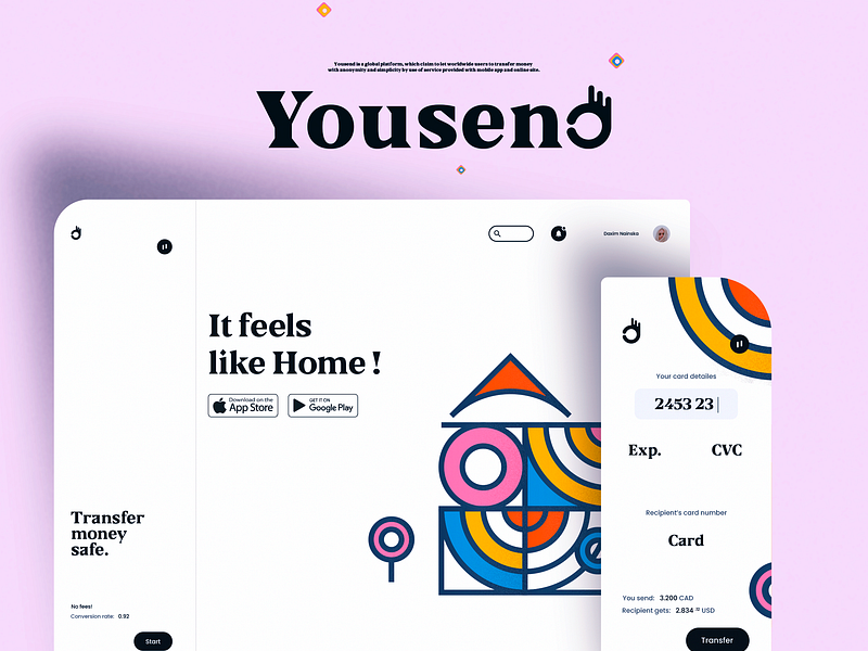 Yousend. Money transfer app mobile