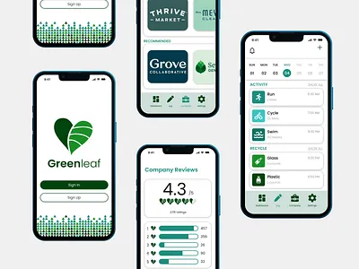 Greenleaf: Your Personal Guide to Sustainable Living activitytracker app application branding carbonfootprint claims design design4good ecofriendly ecorewards environmentalism graphic design greenleafapp greenliving illustration logo recyclingtracker sustainability sustainableliving ui