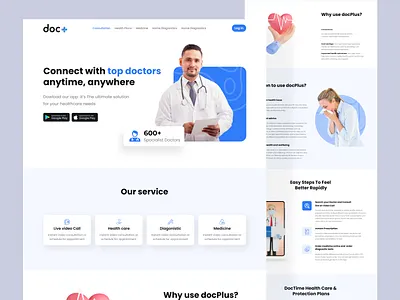 DocPlus - Medical Landing Page creative design doctor landing page landing page design medical product design template theme ui design uiux design uxui web design wordpress