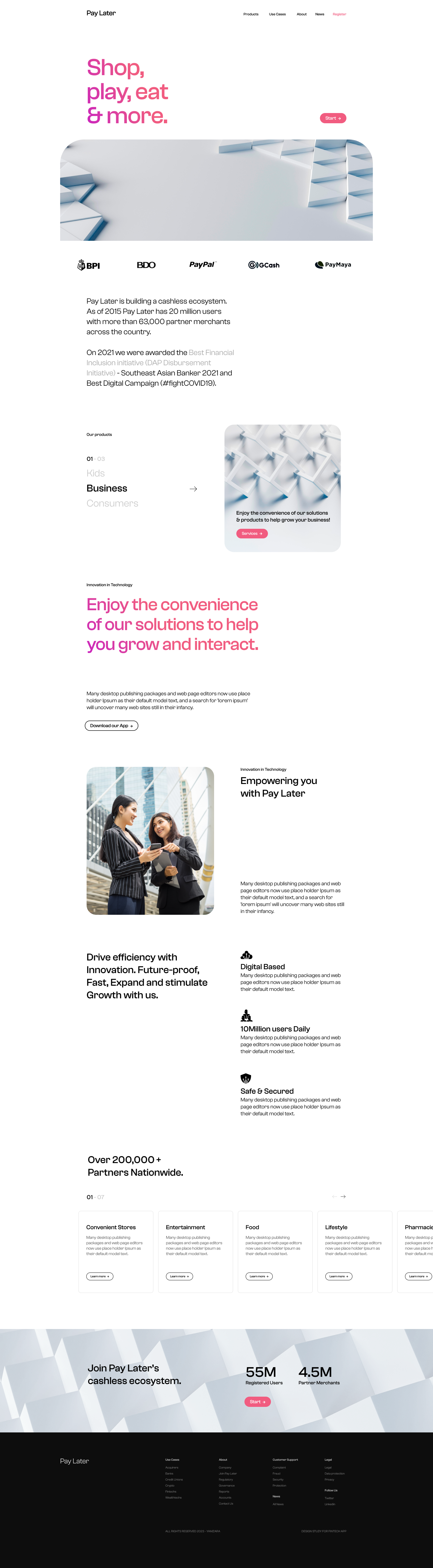 Pay Later bank design fintech landingpage minimal money payment payment processor startup tech ui uidesign uidesigner webdesign webdesigner webpage website