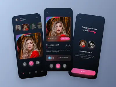 Dating App - Mobile Design app design clean daily ui dark darkmode darktheme dating heart lover match mobile design product design
