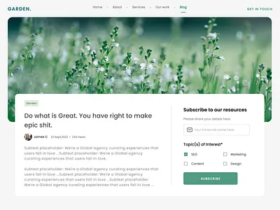 Blog article page blog clean form product design subscribe typography uiux ux webdesign website