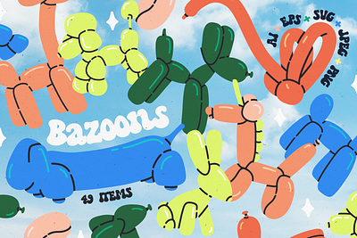 Bazoons. Fancy balloons animals 3d animals balloons branding element graphic design illustration logo vector zoo