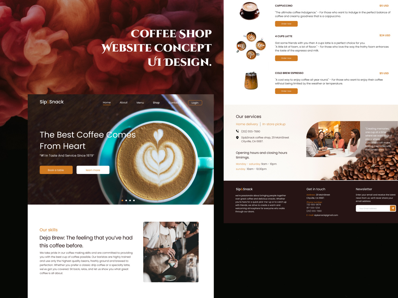 COFFEE SHOP WEBSITE LANDING PAGE UI DESIGN by U. NAVYA on Dribbble